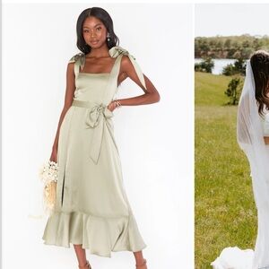 Show me your Mumu Claire Midi Dress moss Luxe Satin green size S